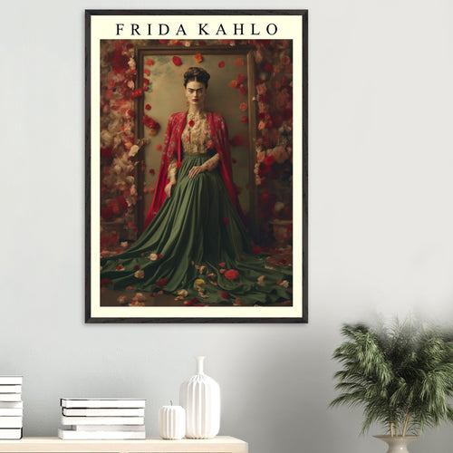Artfulprints Poster met Lijst Frida Kahlo - Beauty in flowers   - 70x100 cm - Meerkleurig