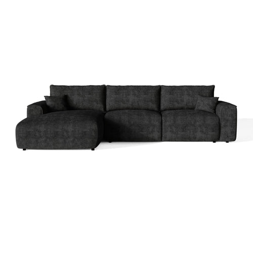 Premium Interiors - Linkerhoekbank met snelle uitklapfunctie COMO - corduroy zwart 300cm