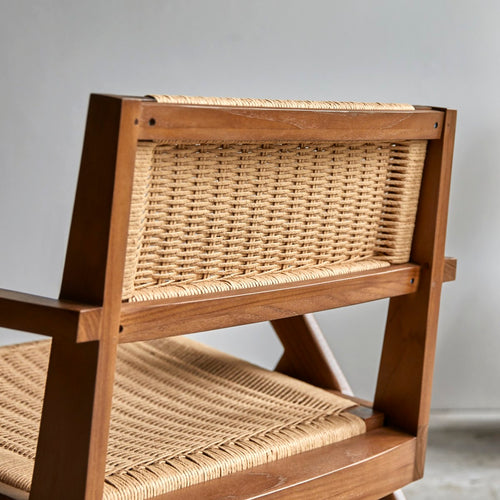 Tikamoon Fauteuil van massief teakhout met vlechtwerk - Naturel
