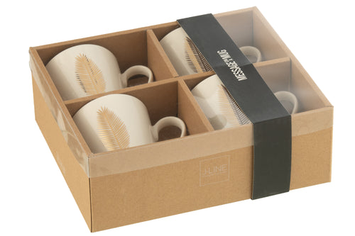 J-Line mok Pluim - porselein - wit/goud - 4 stuks - vtwonen shop