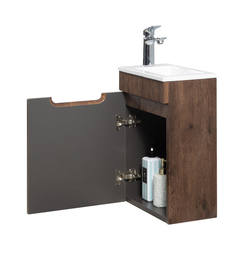 Badplaats Toiletmeubel Thermis 40 x 22 cm – Walnoot Bruin – Fonteinmeubel met Witte Wastafel