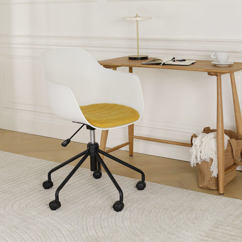 Nolon Nout-Liz Bureaustoel Wit - Okergeel Kussen - Zwart Onderstel