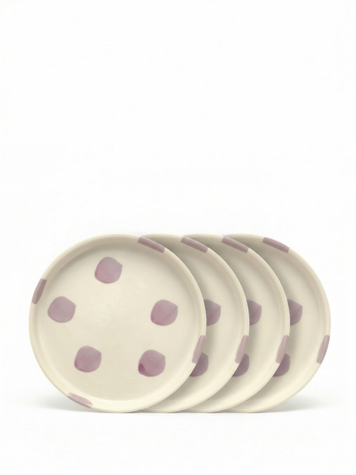 vtwonen - Gebaksbord - Stippen - Lila - Keramiek - 13cm - Set van 4