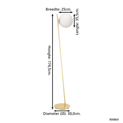 EGLO vloerlamp Rondo 4 - e27 - 174,5 cm - goud/wit - glas/staal