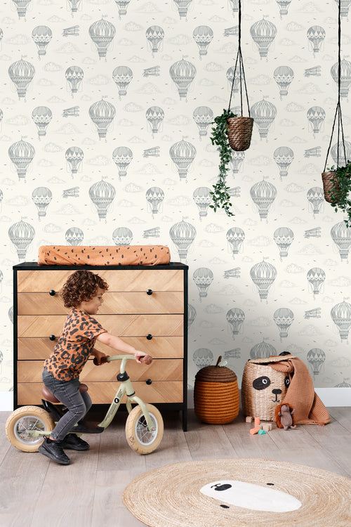 ESTAhome behang luchtballonnen grijs wit - 50 x 900 cm - 139716 - vtwonen shop