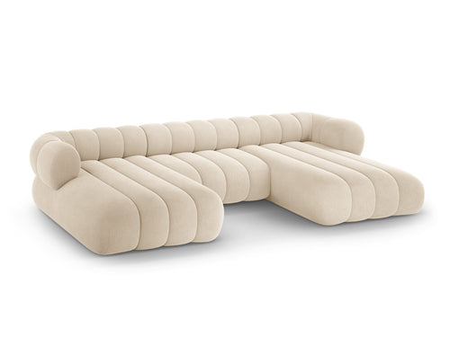Cosmopolitan Design Panoramische bank Koge 6-zits, flueel lichtbeige - 165x348x70cm