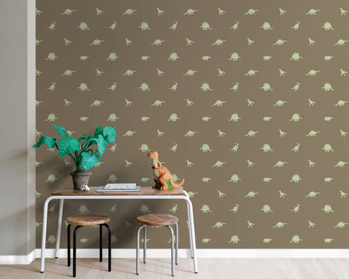 ESTAhome behang dinosaurussen bruin en groen - 50 x 900 cm - 131800