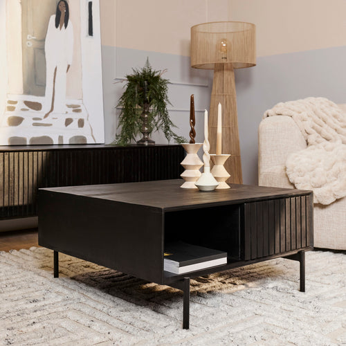 StarFurn Salontafel Madison - Vierkant Zwart Hout - 80x80x40cm