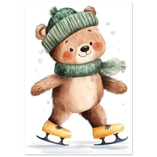 Artfulprints  Schaatsende beer   poster A4 21x29.7 cm - vtwonen shop