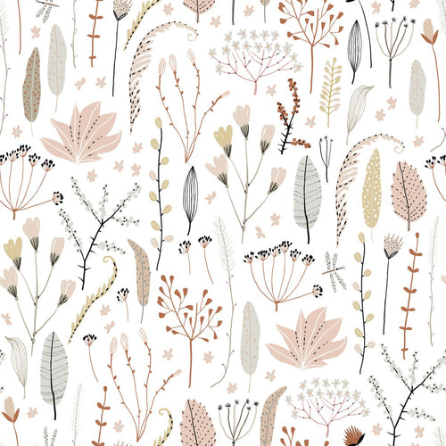 ESTAhome behang veldbloemen zacht roze, grijs en terracotta - 53 cm x 10.05 m - 139702