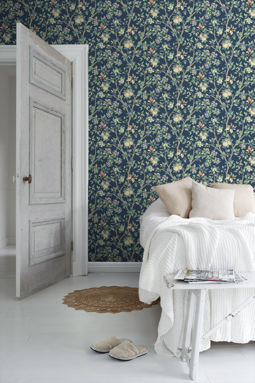 Borastapeter behang bladeren vergrijsd blauw - 53 cm x 10.05 m - 660361 - vtwonen shop