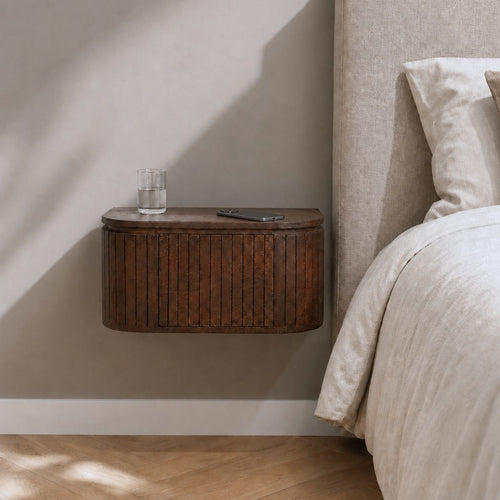 Giga Meubel Nachtkastje Merel - Zwevend Donkerbruin Hout - 55x35x26cm
