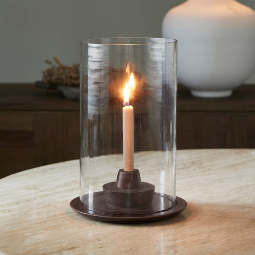 Rivièra Maison Banyu Candle Holder - Mangowood, Glass - Naturel - vtwonen shop