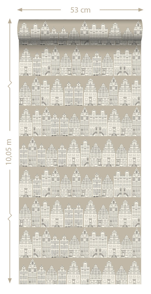 ESTAhome behang Amsterdamse huizen beige - 53 cm x 10.05 m - 137713
