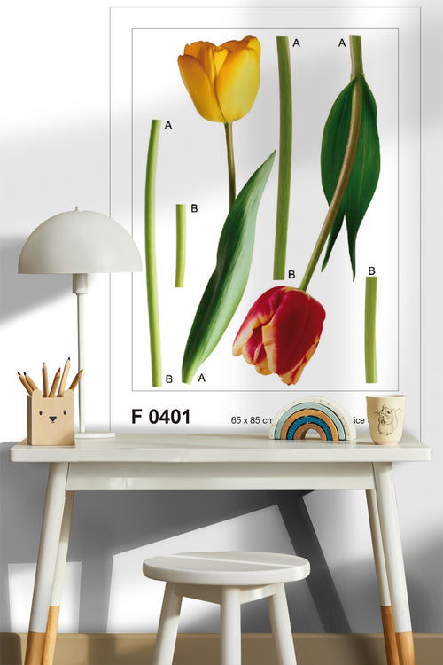 Sanders & Sanders muursticker bloemen groen, geel en rood - 85 x 65 cm - 600248