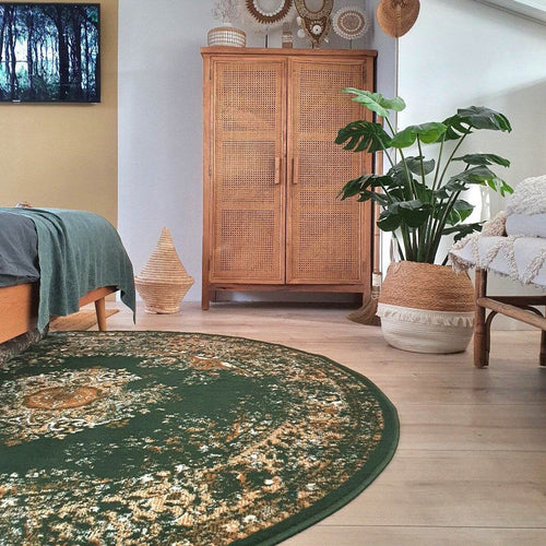 Interieur05 Rond Vintage Vloerkleed Keshan Groen - 190 x 190 cm - vtwonen shop