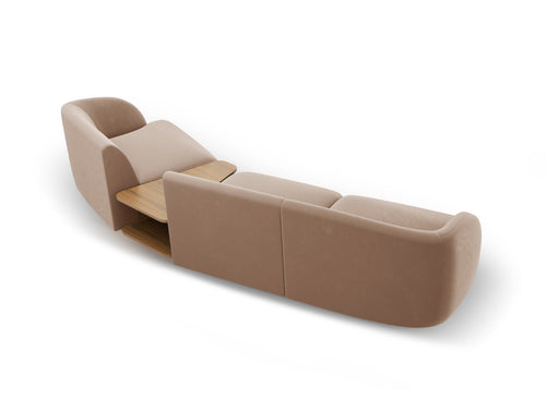 Micadoni Rechte modulaire bank Miley 3-zits, flueel, cappuccino - 126x303x70cm