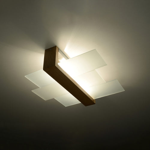Sollux Lighting Plafondlamp FENIKS 2 naturel hout - 43x43x12cm