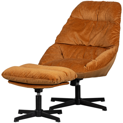 WOOOD  fauteuil met hocker Yaro - Chenille - Ginger - 94x71x83 - vtwonen shop