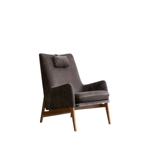 Tikamoon Fauteuil van massief eikenhout en grijs fluweel - Grijs