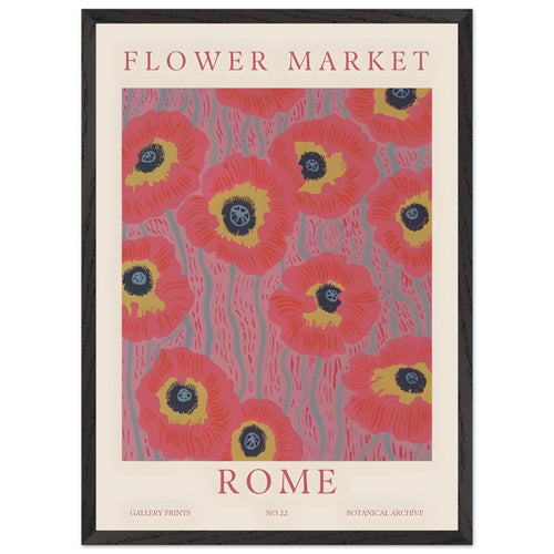 Artfulprints Poster met Lijst Flower market - Rome   - 50x70 cm - Roze