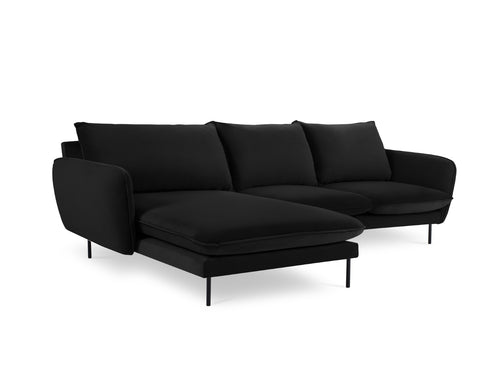 Cosmopolitan Design linker hoekbank Vienna 5-zits, flueel, zwart - 170x255x95cm