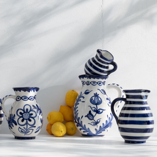 J-Line kruik Granada Stripes - keramiek - wit/blauw - medium