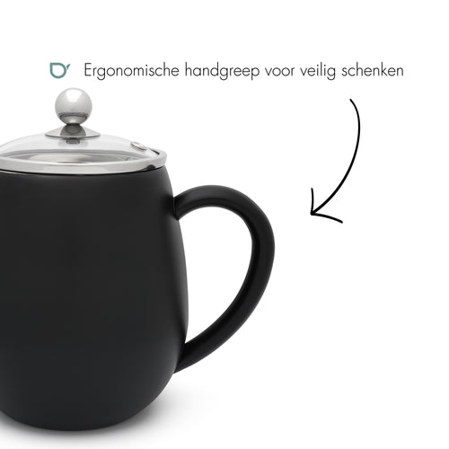 Bredemeijer - Dubbelwandige theepot Eva - 1,1 liter - Mat zwart - Met filter - vtwonen shop
