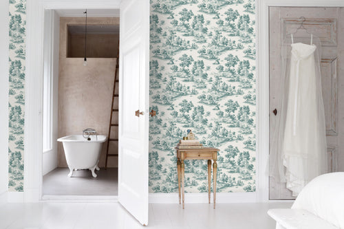 Sanders & Sanders behang toile de jouy print groen - 53 cm x 10 m - 641033