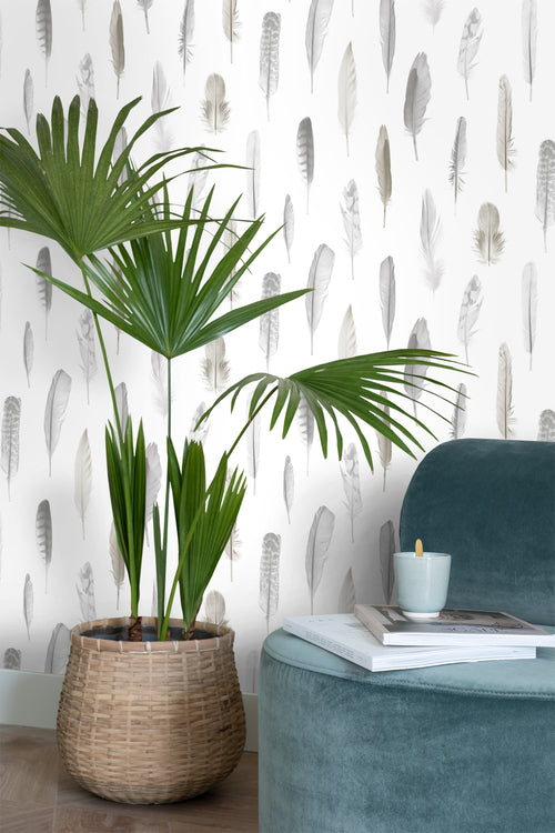 ESTAhome behang veren licht crème beige - 53 cm x 10.05 m - 138893