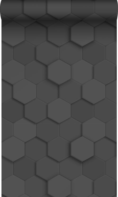 Origin Wallcoverings behang 3d hexagon motief zwart - 53 cm x 10.05 m - 347854 - vtwonen shop