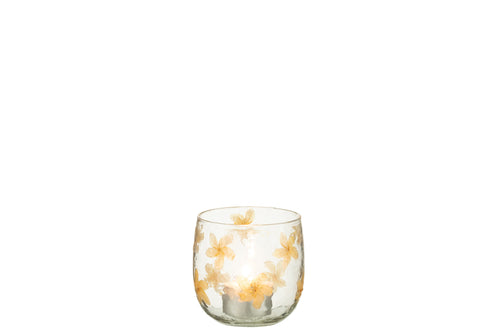 J-Line kaarshouder Bloemen - glas - geel - small - 2 stuks