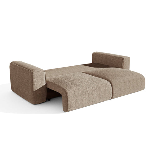 Premium Interiors - Slaapbank met opbergruimte COMO - zacht aanvoelende geweven stof bruin 254cm