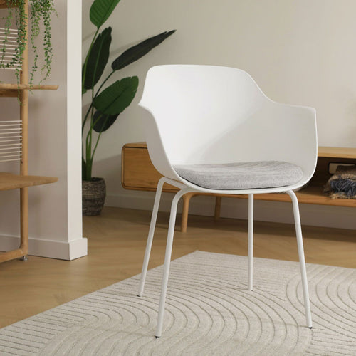 Nolon Nora-Liz Eetkamerstoel Wit - Lichtgrijs Kussen - Witte Poten - vtwonen shop