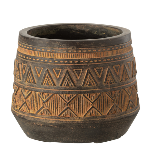J-Line bloempot Etnisch - kunststof - bruin/beige - Ø 20 cm