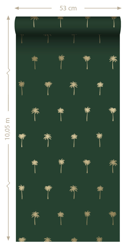 ESTAhome behang palmbomen emerald groen en goud - 53 cm x 10.05 m - 139160