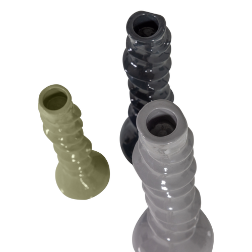 WOOOD kandelaar Bexi - Metaal - Grijs/Groen - Set Van 3 - 28x9x9