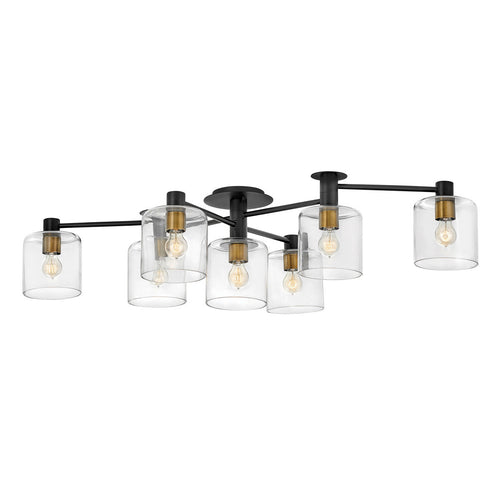 Elstead Hinkley Axel Multi Arm Semi Flush Plafondlamp Zwart met Heritage Brass