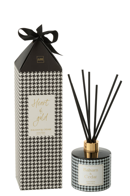 J-Line geurstokjes Heart Of Gold - Balsam & Cedar - glas - wit/zwart