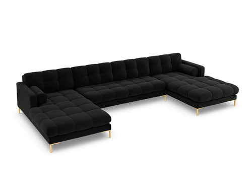 Cosmopolitan Design Panoramische bank Bali 7-zits, flueel, zwart - 185x383x75cm