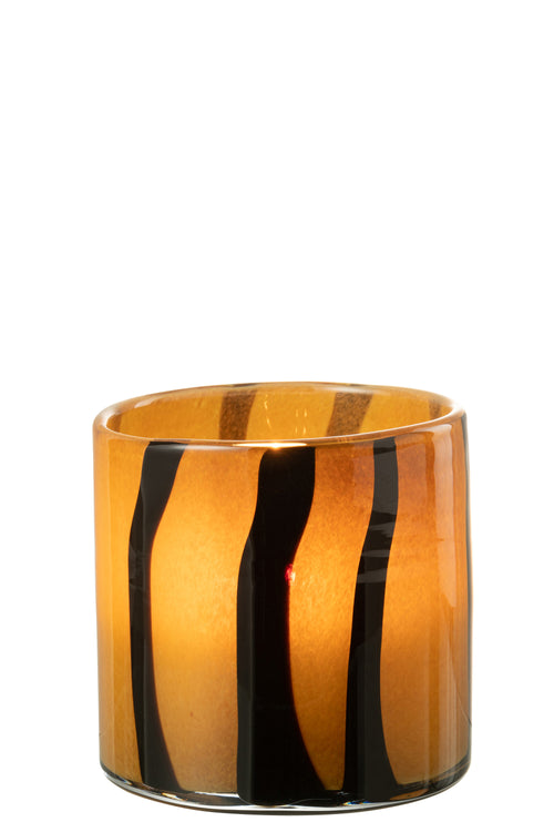 J-Line windlicht Strepen Safari - glas - zwart/bruin - medium