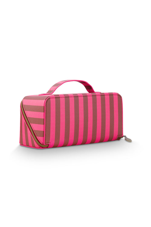 Pip Studio - Cyrille Make-up Tasje Dames - Stripe - Roze - 11x5x22cm - vtwonen shop