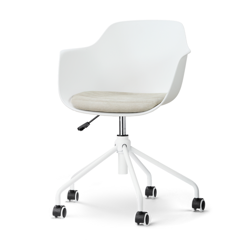 Nolon Nout-Liz eetkamerstoel wit met naturelbeige zitkussen - wit onderstel