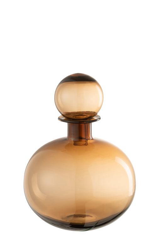 J-Line decoratie Fles + Stop Effen Rond - glas - bruin - vtwonen shop