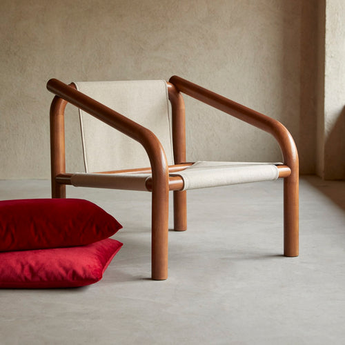 Tikamoon Fauteuil van massief eikenhout en rood fluweel - Rood