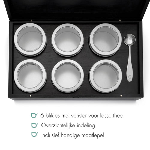 Bredemeijer - Theedoos + 6 blikjes rond + lepel zwart