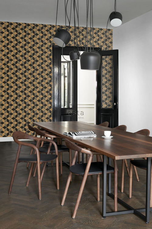 ESTAhome XXL behang 3D grafische kubussen zwart en bruin - 50 x 900 cm - 158918