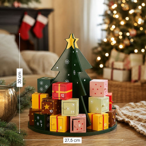 Mica Decorations Kerst Adventskalender - Kerstboom met 24 Cadeauvakjes - Advent Kalender 2026 - voor Kinderen en Volwassenen - H30 x D27,5 cm - 100%