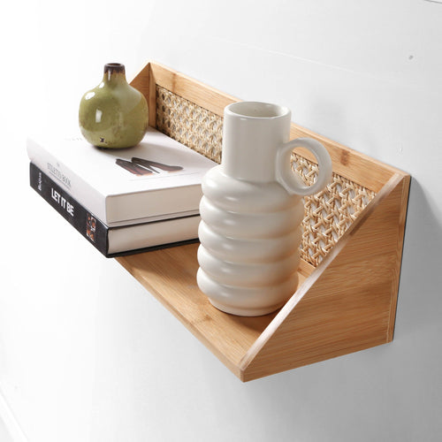 Calicosy - Wandplank van bamboe en natuurlijk rotan - 15x40x15 cm