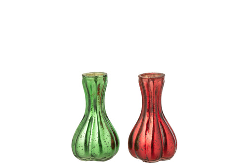J-Line vaas Soliflore - verre - rood/groen - small - 2 stuks